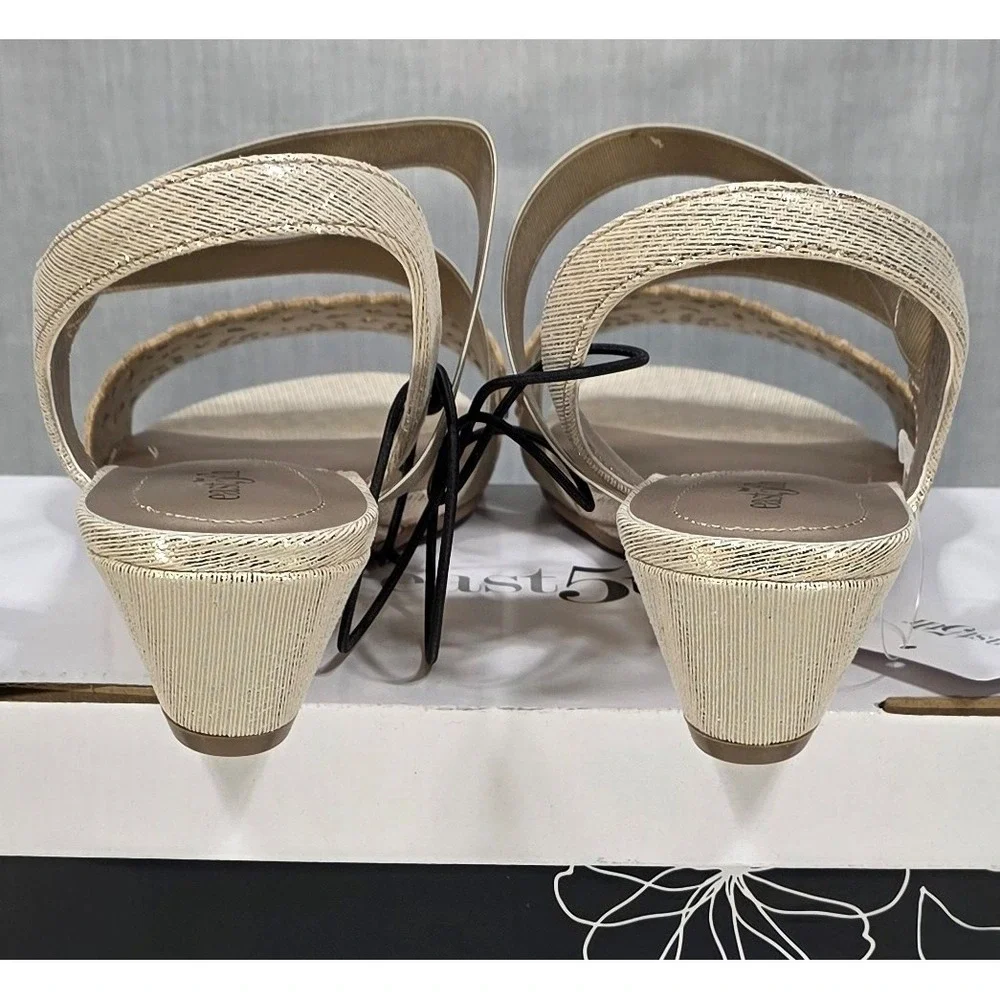East‎ 5th Gladie Gold Wedge Sandals Rhinestone Dress Shoes Womens 8.5M 106-0208